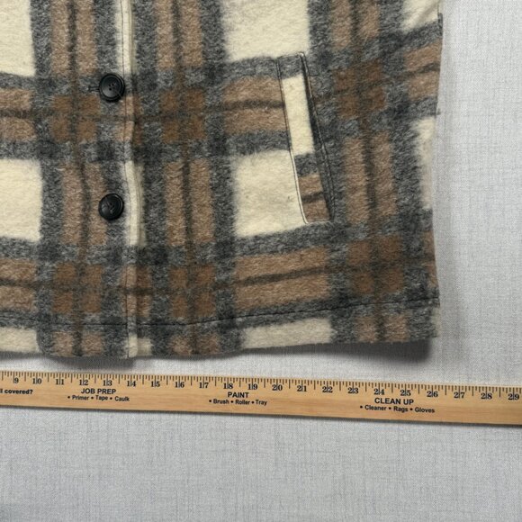 Zara Plaid Wool Blend Overshirt Jacket Brown Cream Button-Down Pockets Size XXL - Picture 9 of 14